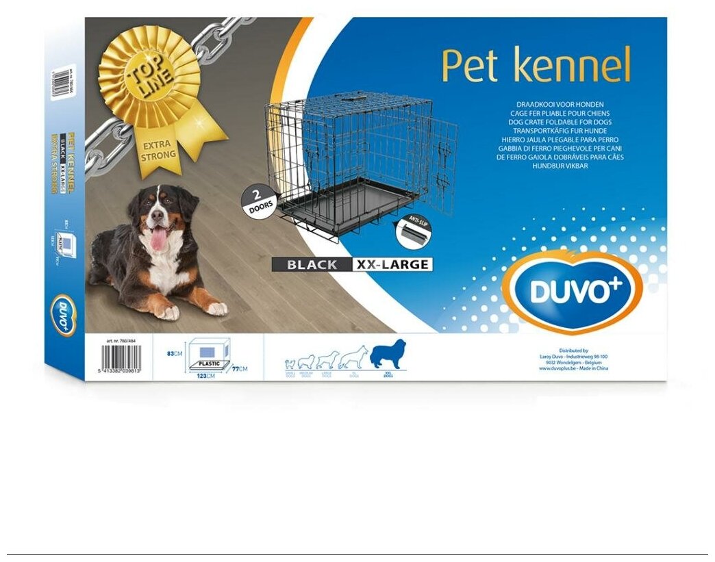 Клетка двухдверная для собак DUVO+ "Pet Kennel Top Line XX-LARGE", чёрная, 123х77х83см (Бельгия)