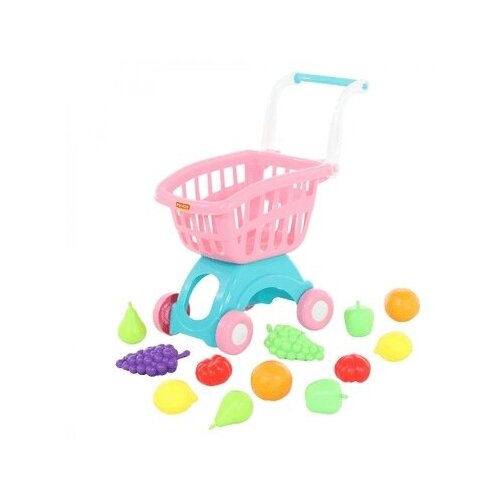 фото 71392 тележка для маркета "мини"+ набор продуктов 15 12элементов полесье