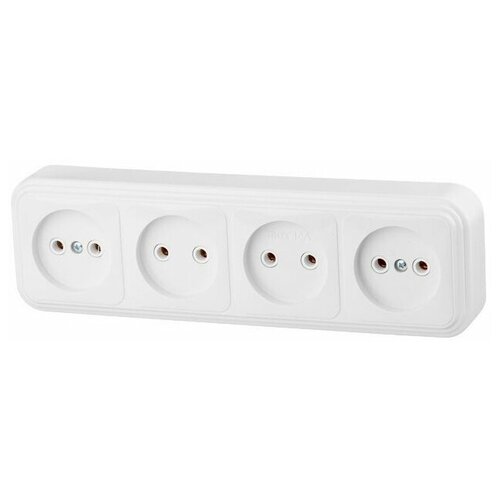 Розетка штепсельная, двухполюсная, без заземляющего контакта / Прямоугольная 4х-местная розетка открытой установки