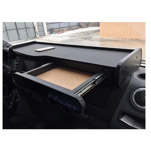 Парта на панель Газелист52 для Газель Next перфорированная кожа, с выдвижным ящиком, черный