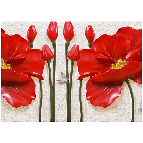 Красные маки барельеф - Виниловые фотообои, (211х150 см)