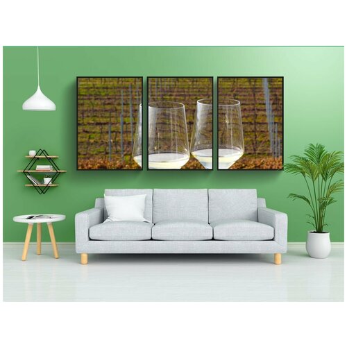 фото Модульный постер "виноградник, виноградная лоза, очки" 180x90 см. из 3х частей в тубусе, без рамки lotsprints
