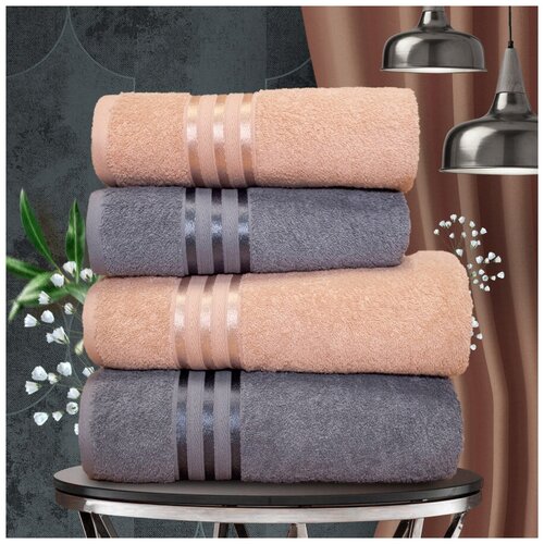 фото Набор из 4 полотенец harmonika цвет: бежевый, серо-голубой (50х80 см - 2 шт, 70х130 см - 2 шт) dome