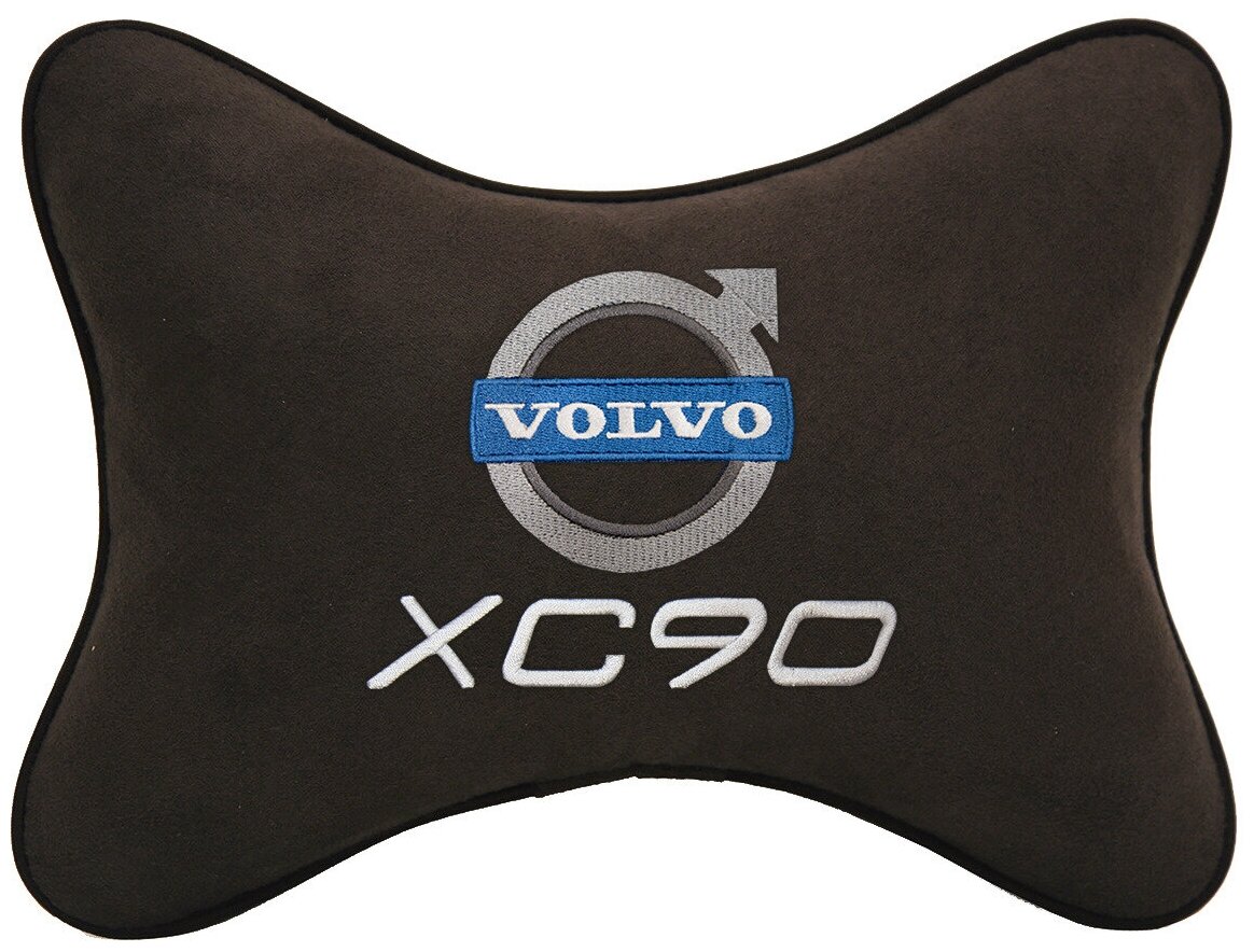 Автомобильная подушка на подголовник алькантара Coffee с логотипом автомобиля Volvo XC90