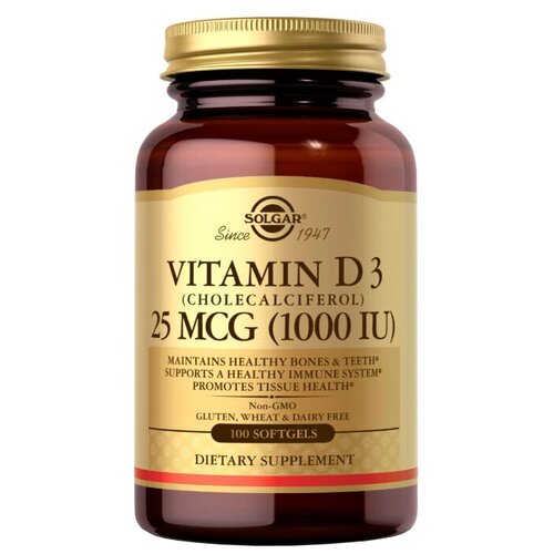 Капсулы SOLGAR Vitamin D3 (Cholecalciferol) 1000 МЕ, 1000 ME, 100 шт.