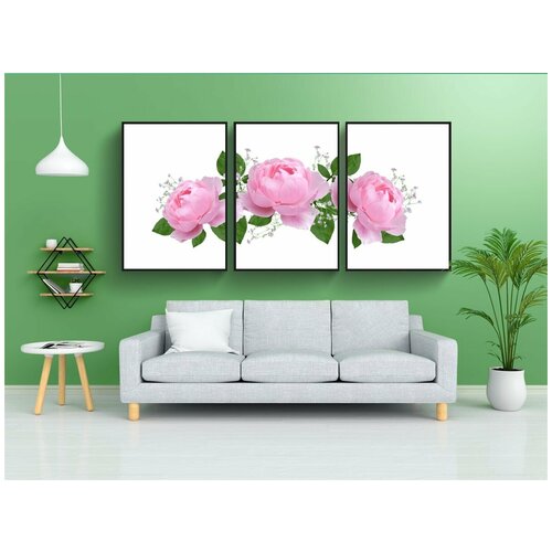 фото Набор модулных постеров для интерьера "цветы, розы, розовый" 60x90 см. в тубусе, без рамки lotsprints