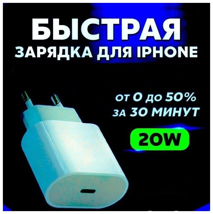 Быстрая Зарядка для iPhone SE/XR/X/11/12/13/12Pro/13Pro и iPad, AirPods TYPE-C (20W) / Адаптер питания / Сетевое зарядное устройство / блок зарядки