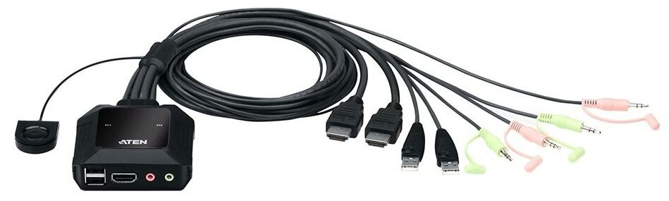 KVM переключатель ATEN CS22H / CS22H-AT, 2-портовый, USB, HDMI, кабельный KVM-переключа. ATEN CS22H-AT