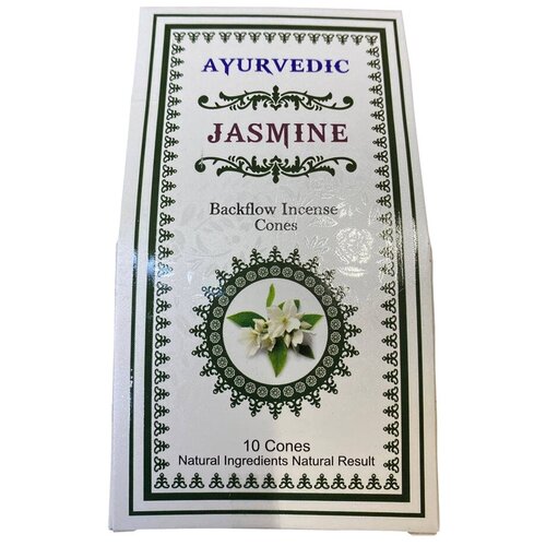 Купить Ароматические благовония пуля, стелющийся дым Аюрведик Ayurvedic Жасмин Jasmine, 10 конусов, серый, дерево