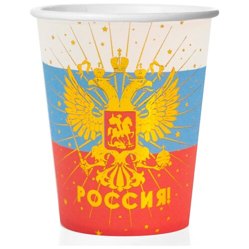 фото Стаканы (250 мл) россия! (герб), триколор, металлик, 6 шт. дон баллон