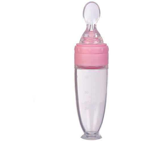 фото Бутылочка на присоске для кормления с ложкой (силикон) розовый baby nice