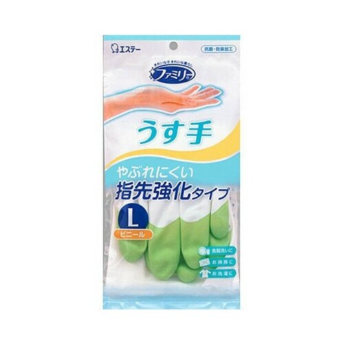 Перчатки хозяйственные виниловые ST Family С уплотнением Тонкие Бело-зеленые L 1 пара 251₽