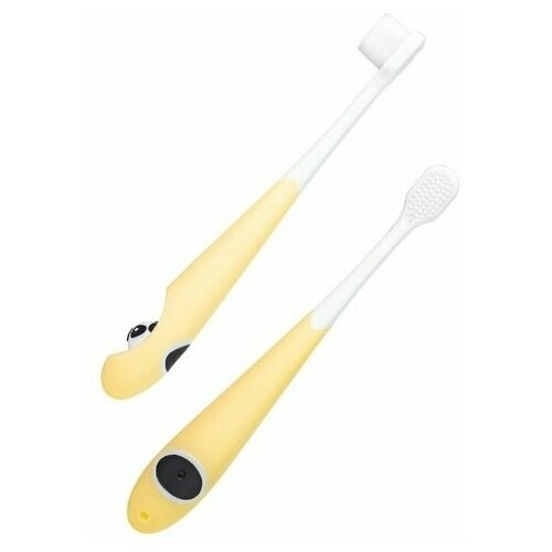 фото Набор детских зубных щёточек, 2 шт., от 2-9 лет, 10 000 щетинок, ультрамягкие, силиконовая зубная щетка детская, цвет: желтый on white
