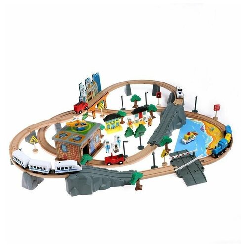 Деревянная игрушка «Железная дорога» 95 деталей, 52,5×33×12,5 см автотрек kidkraft горный тоннель waterfall junction train set