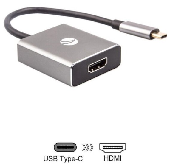 Адаптер Vcom USB 3.1 Type-Cm HDMI A(f) 4K@60Hz, Aluminum Shell,