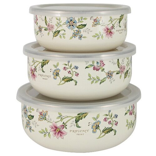 Набор из трёх эмалированных мисок с крышками «Прованс» (Ejiry)