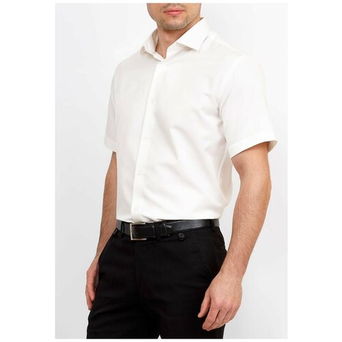 фото Рубашка мужская короткий рукав greg 513/109/774/z, полуприталенный силуэт / regular fit, цвет бежевый, рост 174-184, размер ворота 39