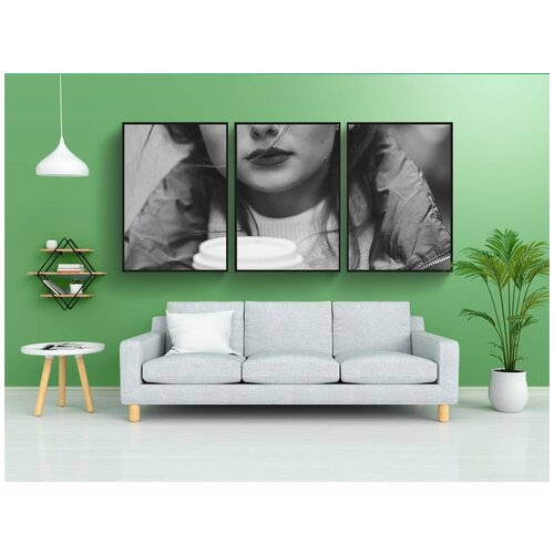 фото Набор модулных постеров для интерьера "женщина, красота, монохромный" 60x90 см. в тубусе, без рамки lotsprints