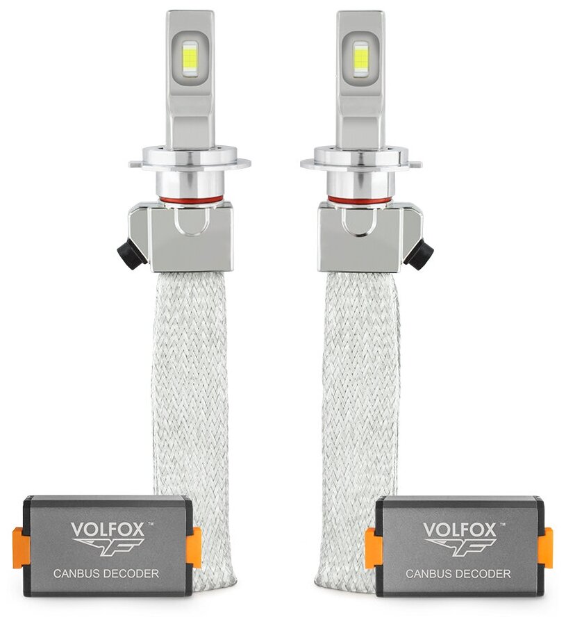 Комплект светодиодных ламп VOLFOX DIAMOND LED H7 с обманкой и лентой охлаждения, цвет белый