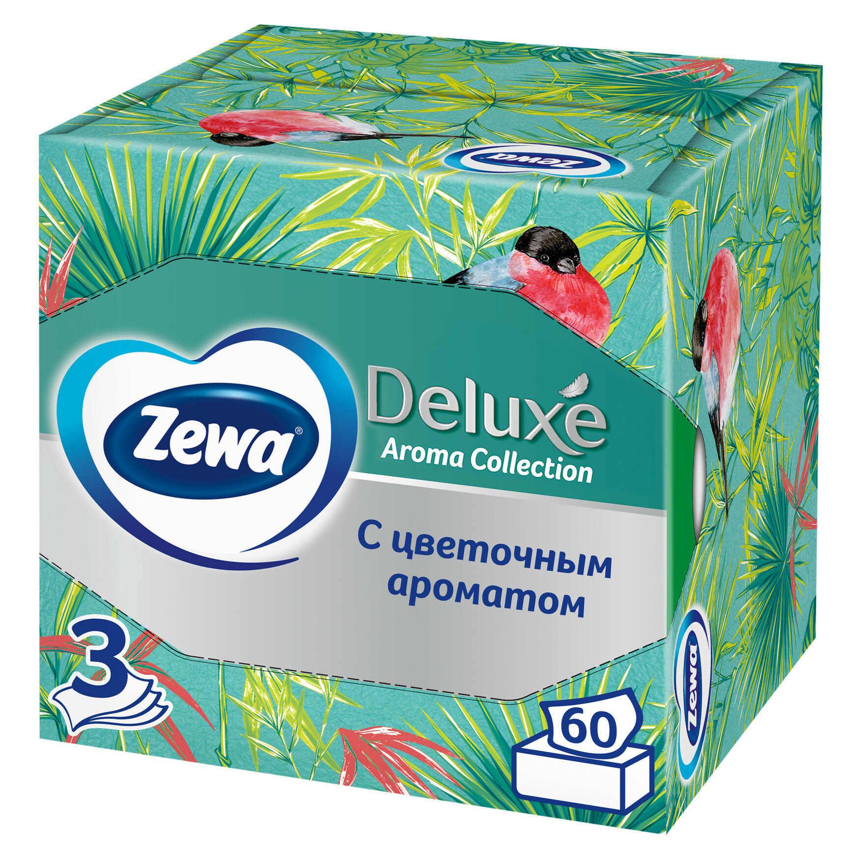 Салфетки бумажные в коробке Zewa Deluxe Арома Коллекция, 3 слоя, 60 шт.