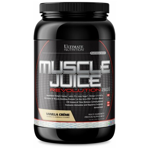 Гейнер Ultimate Nutrition Muscle Juice Revolution 2.13 kg, Vanilla Creme, изолейцин, глутамин, валин (BCAA) гейнер ultimate nutrition muscle juice revolution 2 13 kg strawberry изолейцин глутамин валин bcaa