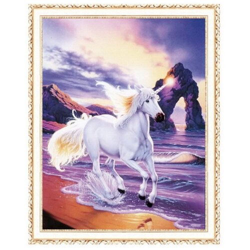 Алмазная мозаика без подрамника 40x50 см / круглые стразы / Единорог у воды