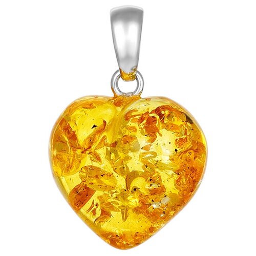 Amberholl Подвеска-сердце из натурального искрящегося янтаря лимонного цвета