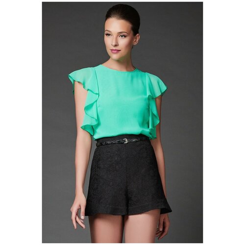 фото Блуза арт-деко, короткий рукав, однотонная, размер 44, зеленый