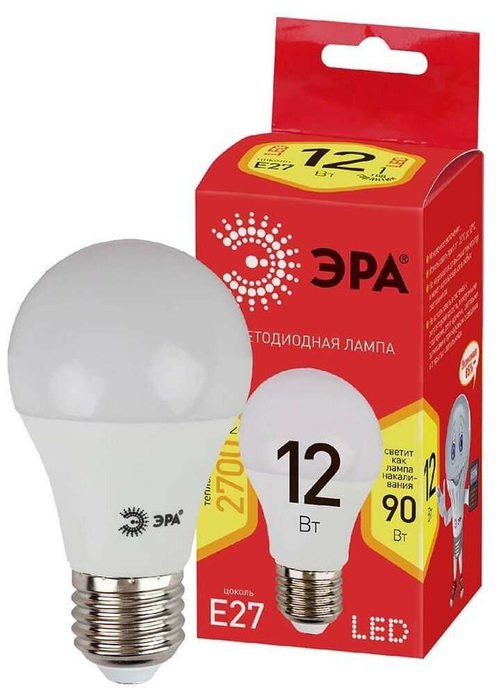 ЭРА Лампа светодиодная ЭРА E27 12W 2700K матовая LED A60-12W-827-E27 R Б0050197