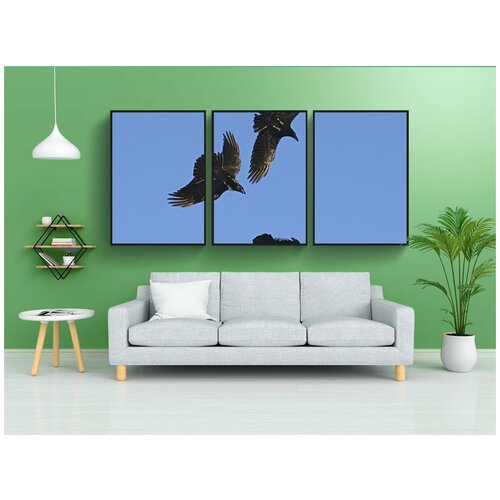 фото Набор модулных постеров для интерьера "ворон, синий, чернить" 60x90 см. в тубусе, без рамки lotsprints
