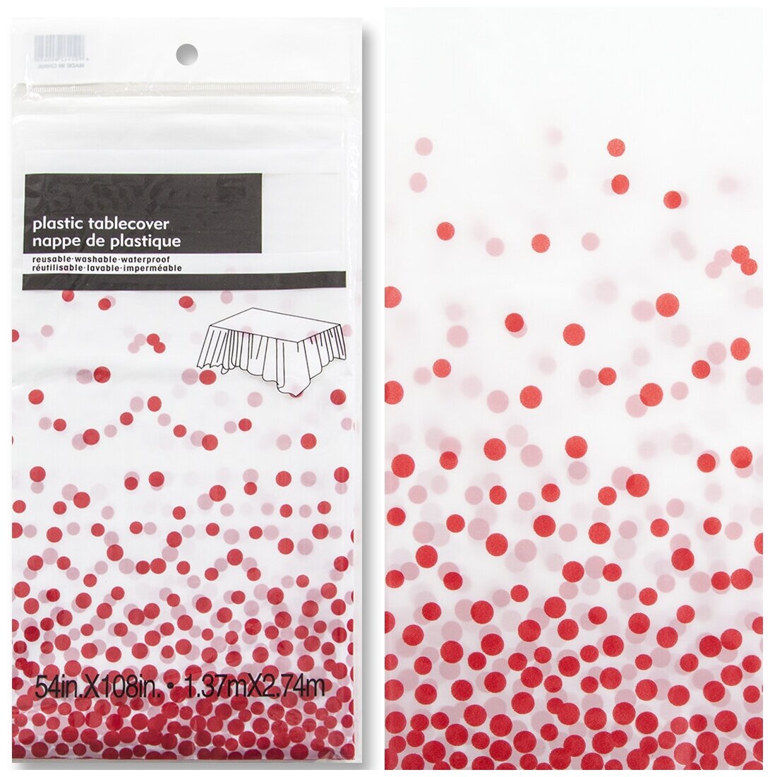 фото Скатерть ПЭТ, Конфетти, Красный, 137*274 см, 1 шт.