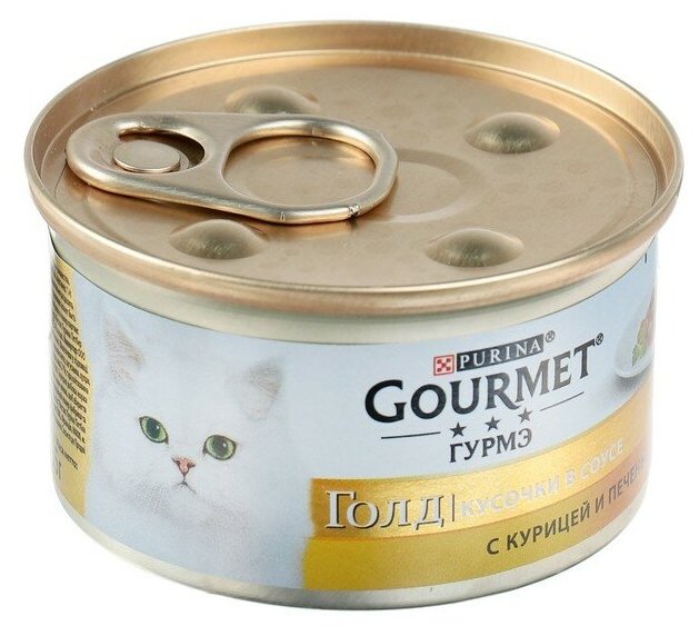 Влажный корм для кошек Gourmet Голд, с курицей, с печенью 85 г (кусочки в соусе) - фотография № 5
