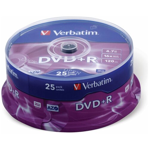 фото Диски dvd+r (плюс) verbatim 4,7 gb 16x, комплект 25 шт cake box, 43500