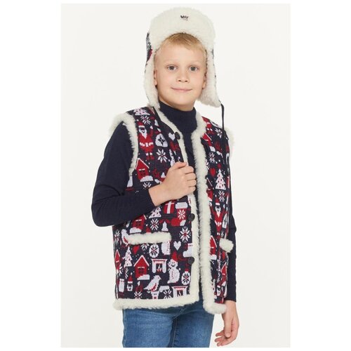 фото Жилет детский 192-10061 (189/9501/07/03/им002 т.синий/белый/красный/белый, 30 122) vay