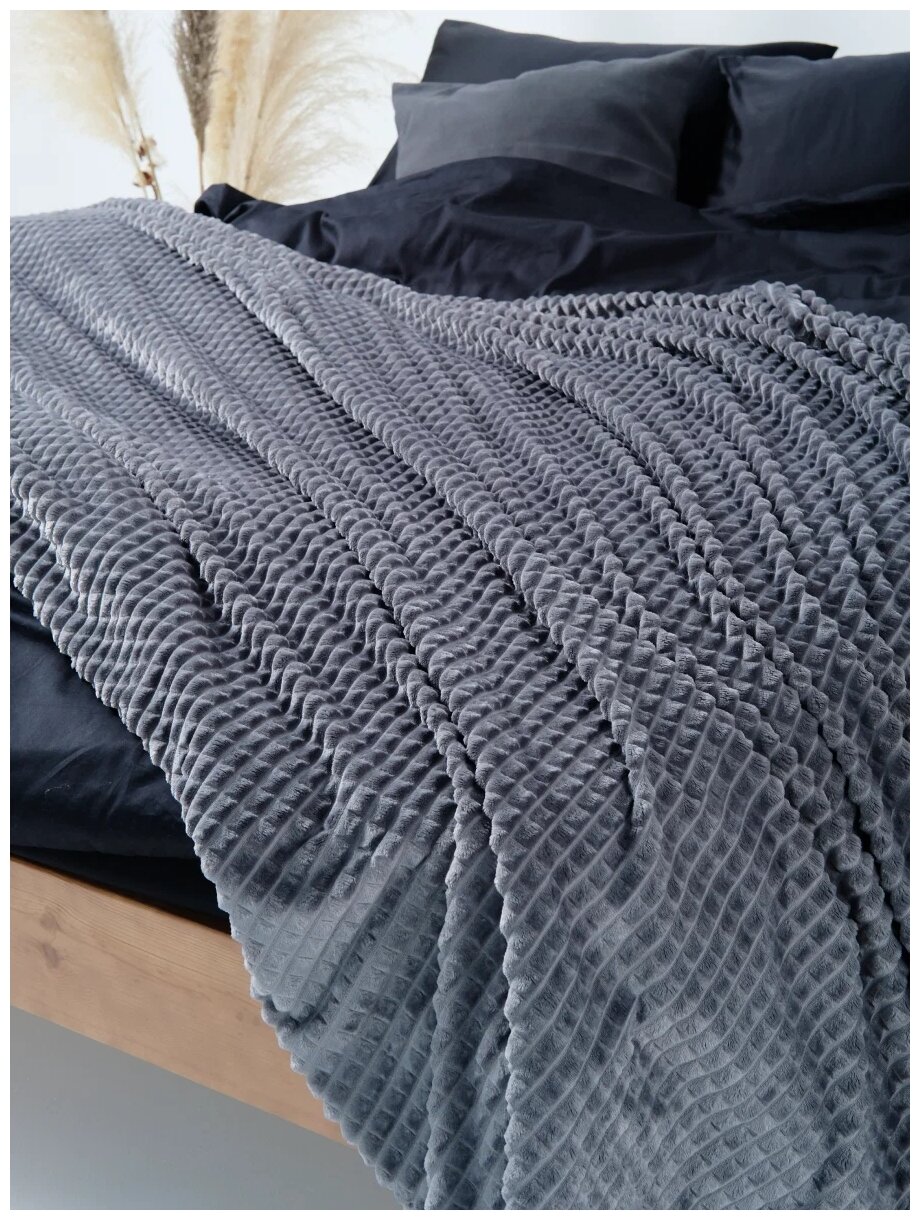 Плед GoodNight Велсофт Velvet, 150 х 200 см, серый - фотография № 5