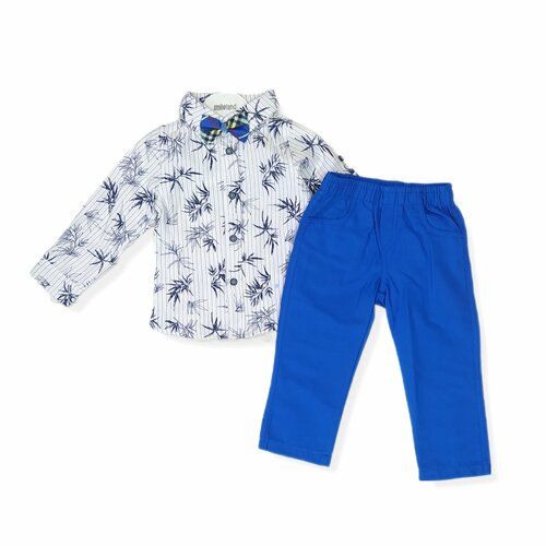 Комплект одежды , рубашка и брюки, нарядный стиль, размер 98 см, синий, белый