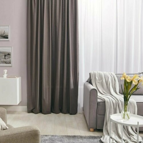 Штора на ленте Leya 200x280 см цвет темно-серый