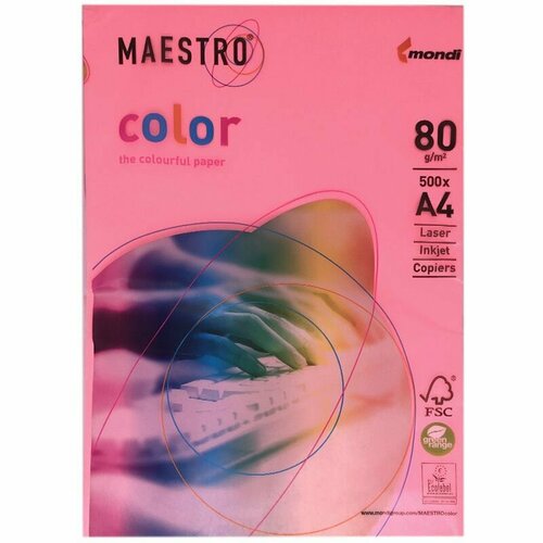 Бумага цветная для офисной техники Maestro "Color neon" А4, 80 г/м2, 500 листов, розовый неон