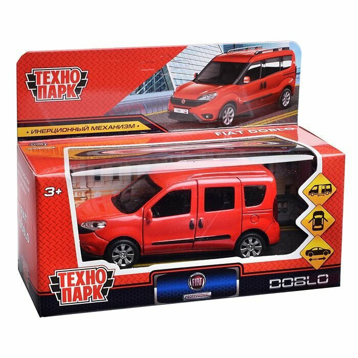 Модель машины Технопарк "Fiat Doblo", красная, металлическая, инерционная, 12 см, открываются двери, багаж (DOBLO-12-RD)