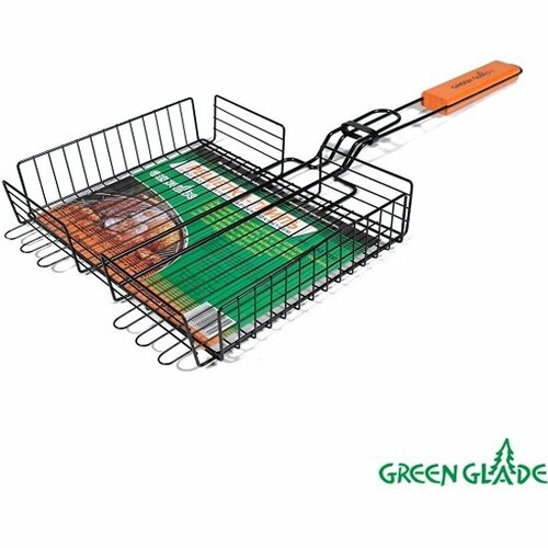 двойная решетка гриль green glade 7001 Решетка-гриль двойная Green Glade 7001 с антипригарным покрытием, ручка деревянная, размер 31 х 25см