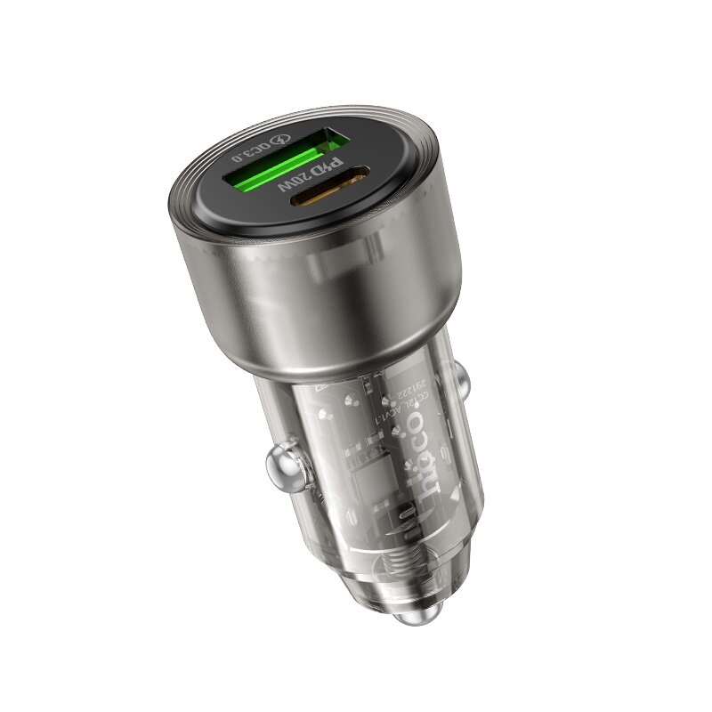 АЗУ HOCO Z52 Spacious 1xUSB, 1xUSB-C, 3А, 38W, PD20W, QC3.0 (прозрачный черный) — фото 1