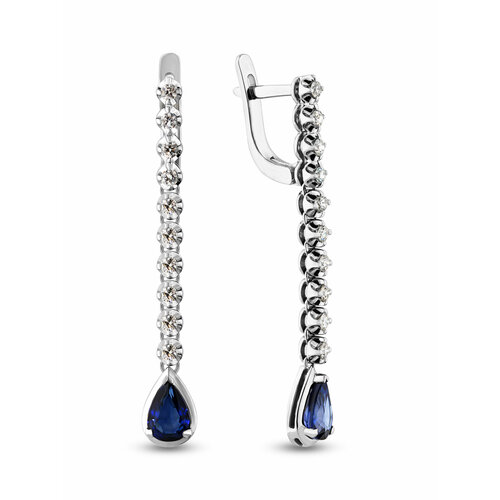 Серьги Gatamova, белое золото, 585 проба, родирование, сапфир, бриллиант, длина 4.2 см