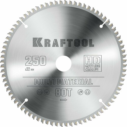 KRAFTOOL Multi Material 250х32мм 80Т, диск пильный по алюминию, (36953-250-32)