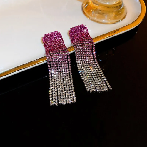 фото Серьги пусеты , кристалл, размер/диаметр 80 мм, розовый, серебряный blackcat store