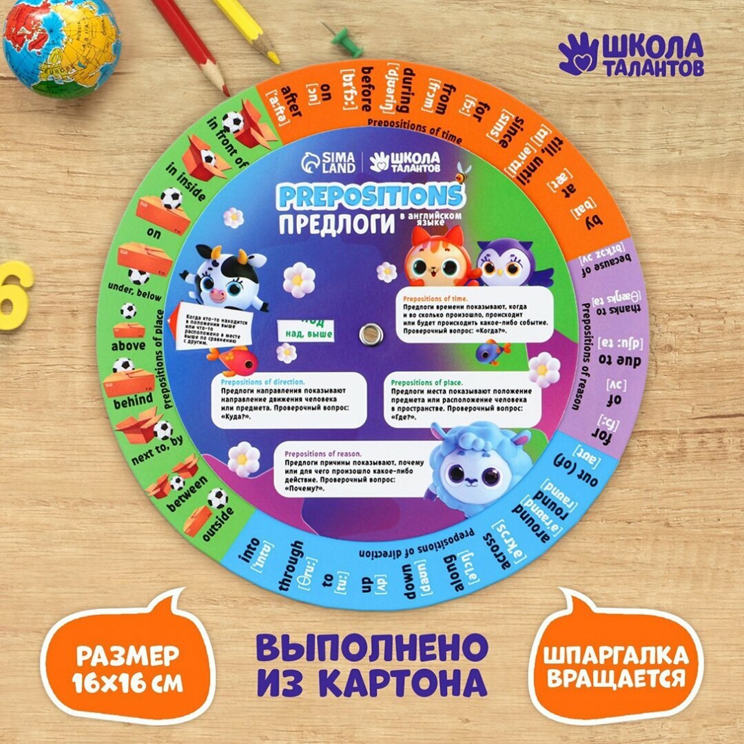 Шпаргалка вращающаяся Предлоги в английском языке - фото №3