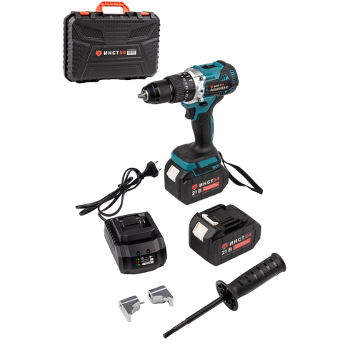 Бесщеточная аккумуляторная ударная дрель-шуруповерт, для зимней рыбалки 120 Нм, 21В, 2 АКБ 6А/ч, ЗУ, кейс ИНСТ54 INDS21V6A-2