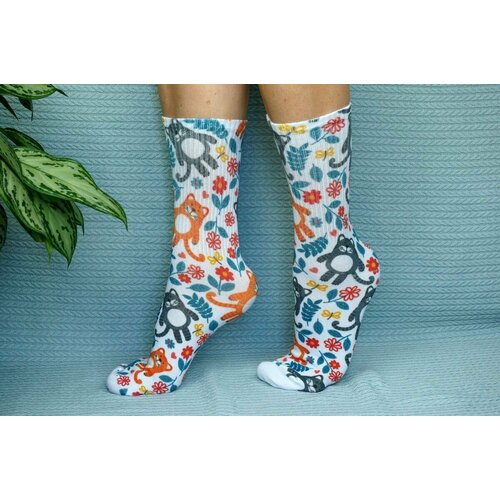 фото Носки cotton print, размер 41/45, белый, оранжевый хлопковые cotton print