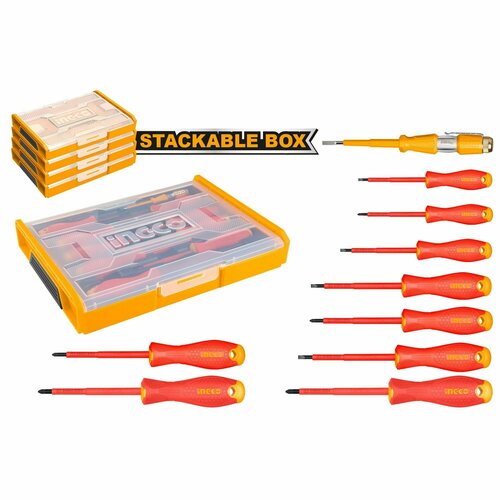 Набор изолированных отверток 10 пред набор диэлектрического инструмента ingco 5 предметов industrial hktv01p051