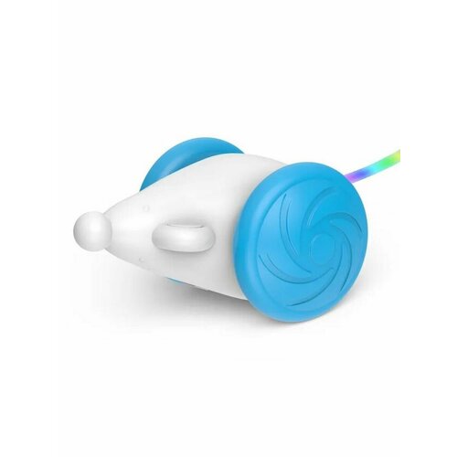 Игрушка-мышка для кошек на колесах (голубая), LED хвост и акб
