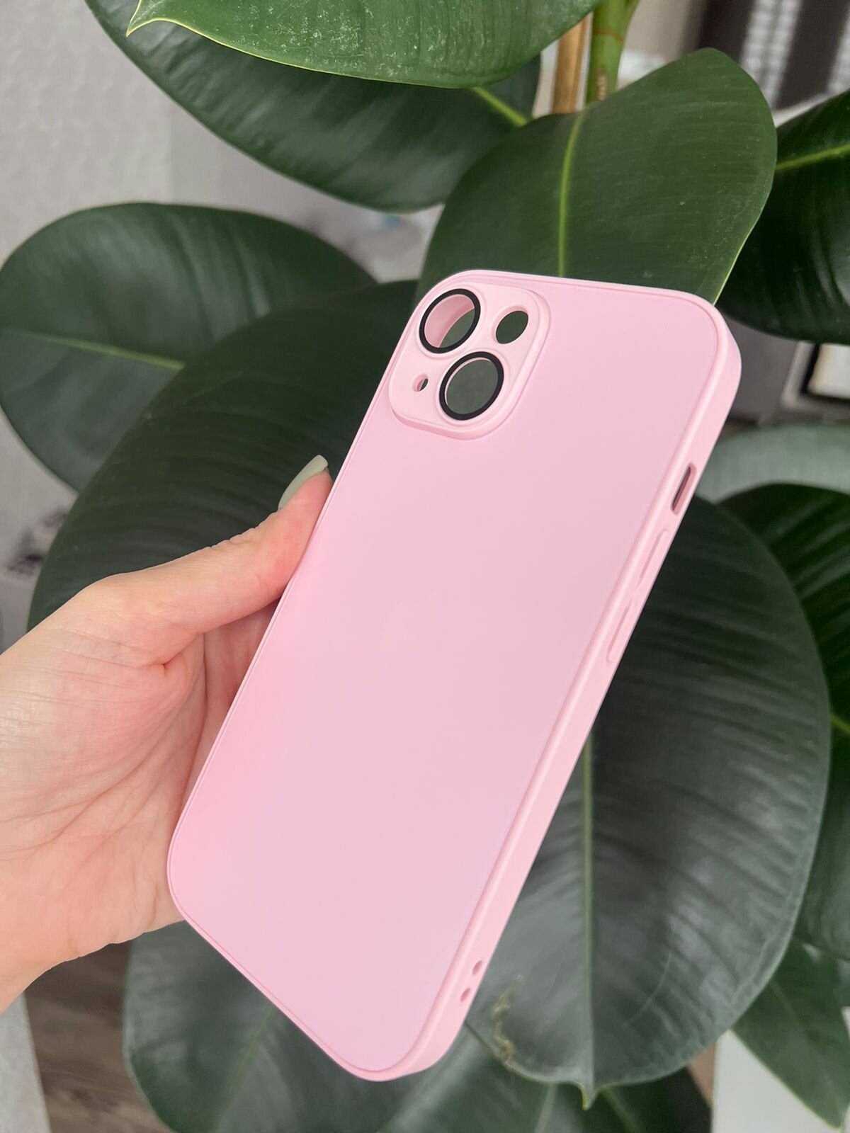 Чехол матовый AG Glass IPhone 15 Logo Розовый c защитой на линзах — фото 1